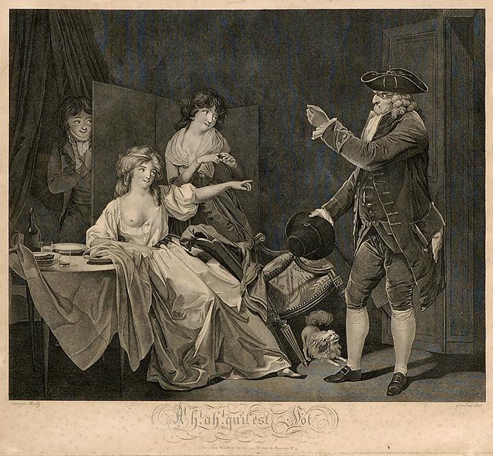 Une estampe de Boilly «le jaloux trompé».